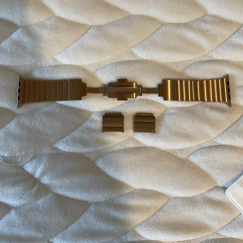 Gold Metal Link Apple Watch Band with Butterfly Clasp 46mm